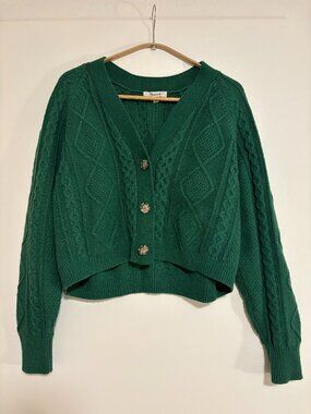 Madewell Green Cable-Knit Cropped Cardigan